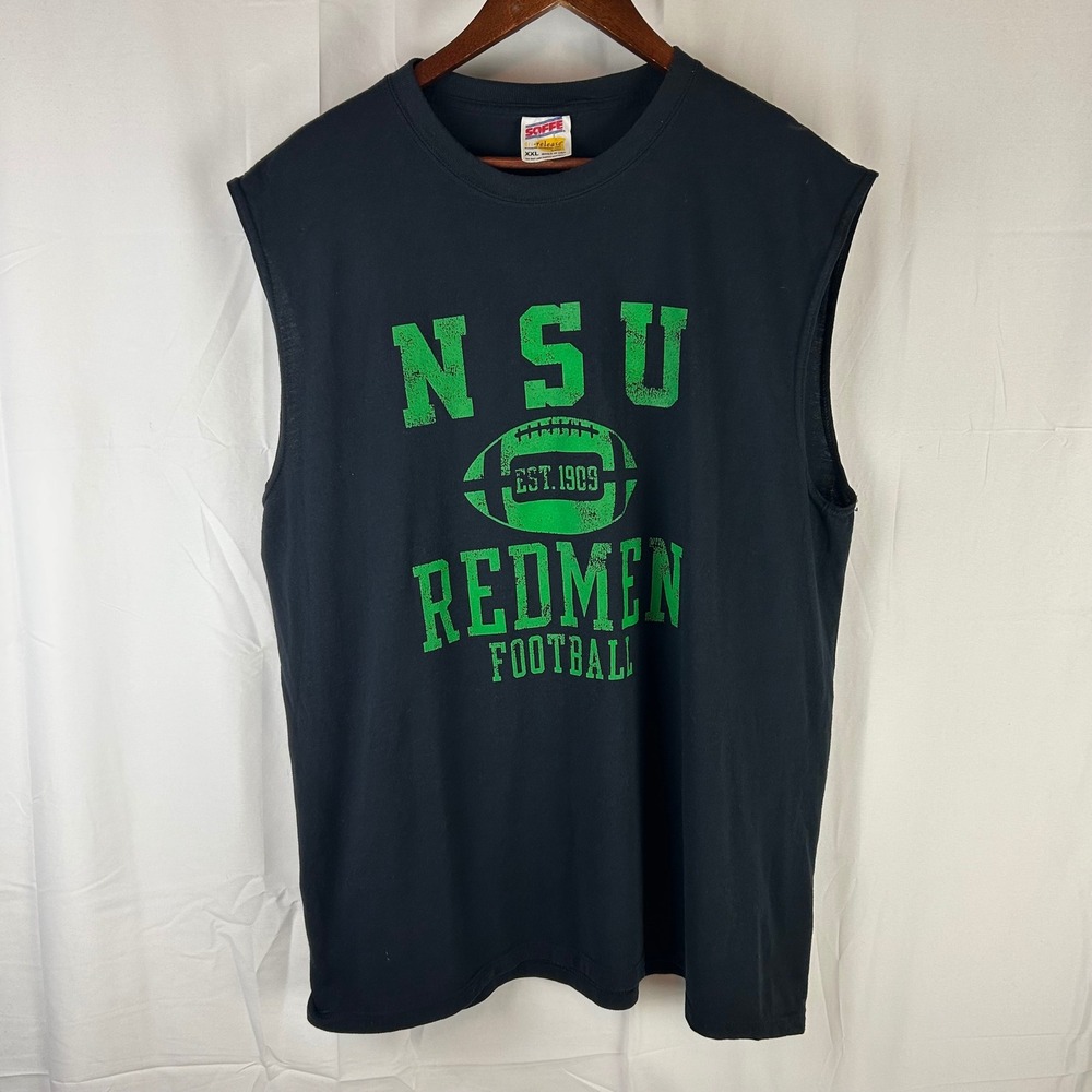 VTG NSU Northeastern State Redmen Soffe Muscle Tee Mens XXL Black Football Shirt